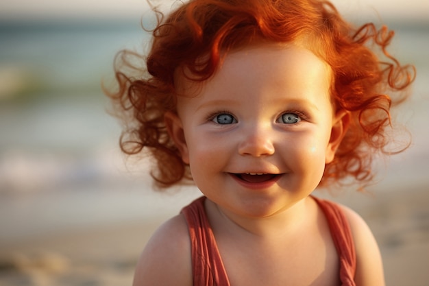 Portrait of adorable newborn baby at the beach
