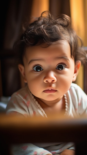 Portrait of adorable newborn baby in crib