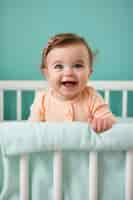 Free photo portrait of adorable newborn baby in crib