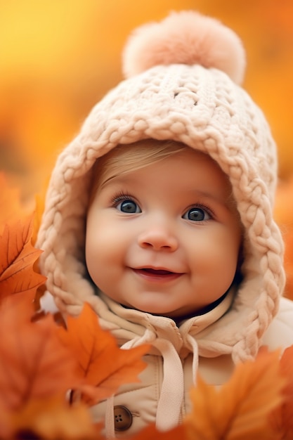 Portrait of adorable newborn baby with hat