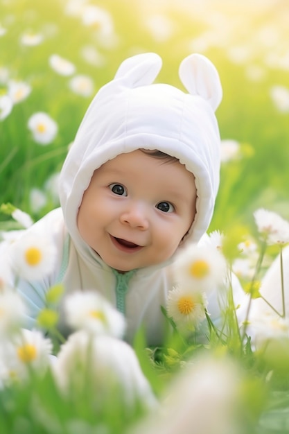 Portrait of adorable newborn baby with hat