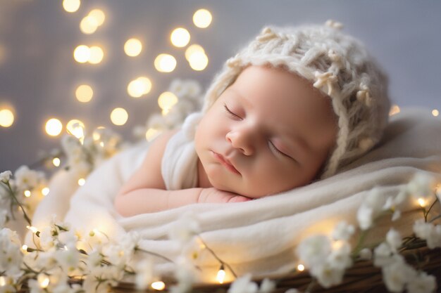 ライト付きの可愛い新生児の肖像画