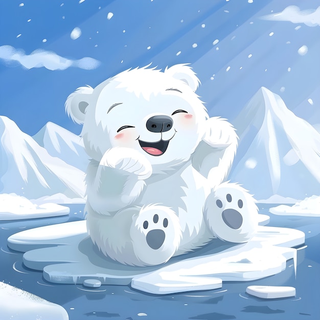 Portrait of adorable white polar bear with snow