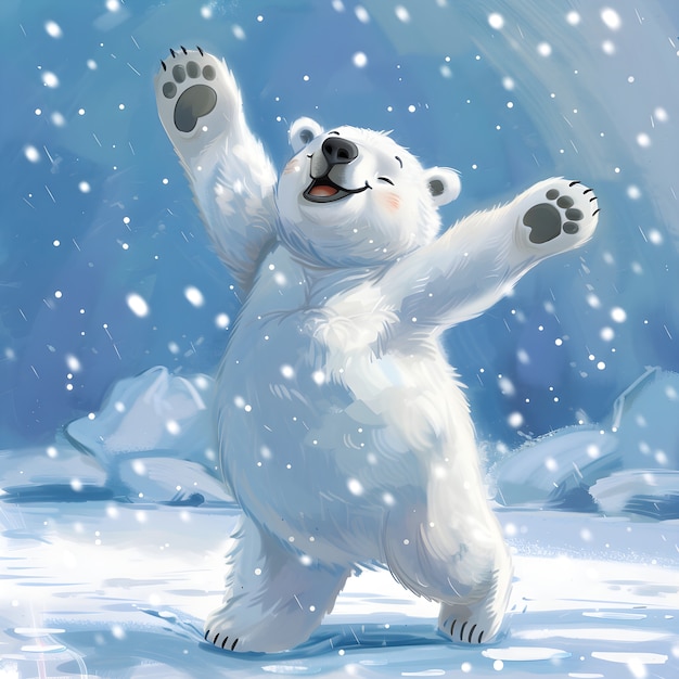 Free Photo portrait of adorable white polar bear with snow