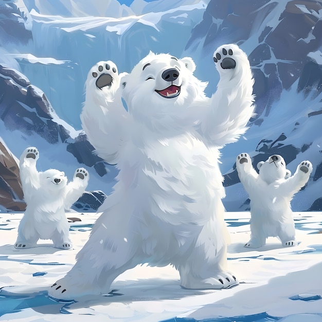 Portrait of adorable white polar bear with snow