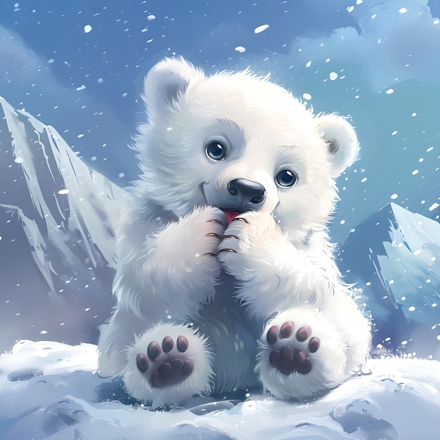 Free photo portrait of adorable white polar bear with snow