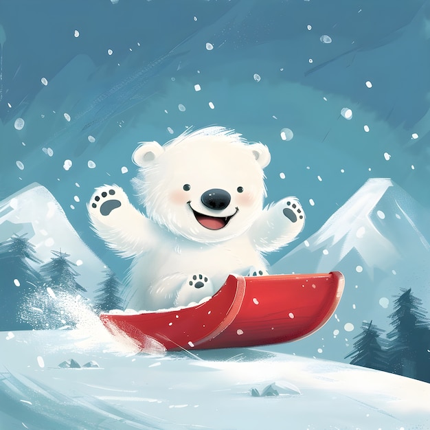 Portrait of adorable white polar bear with snow