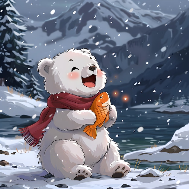 Foto gratuita ritratto di un adorabile orso polare bianco con la neve