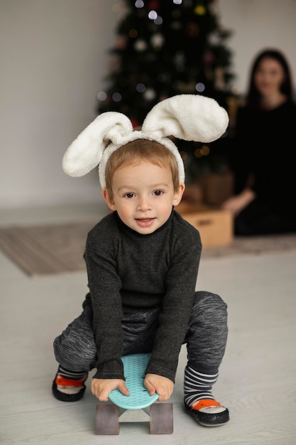 Free photo portrait of adorable young boy playing