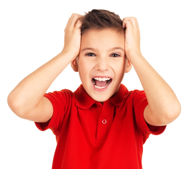 Free photo portrait of adorable young happy boy with bright expression looking at camera