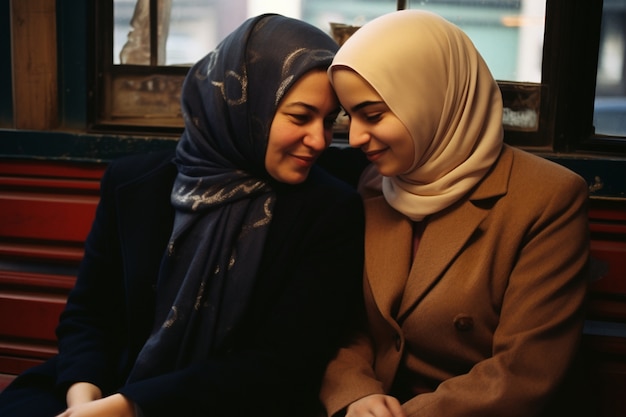 Portrait of adult affectionate mother and daughter