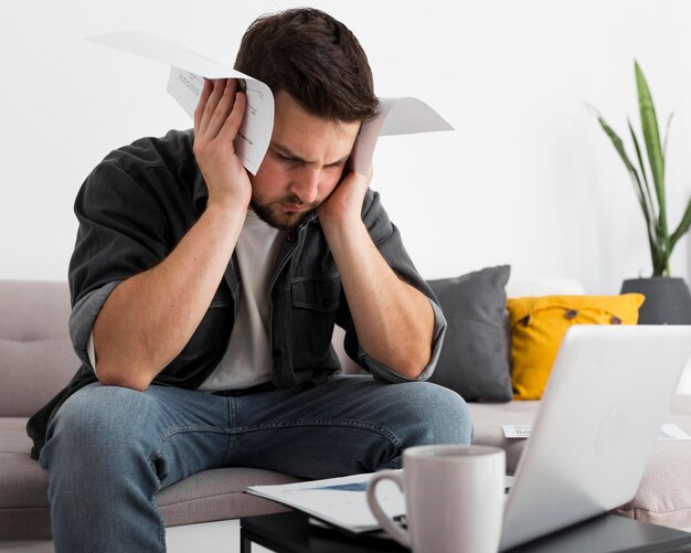 Portrait of adult man tired of work