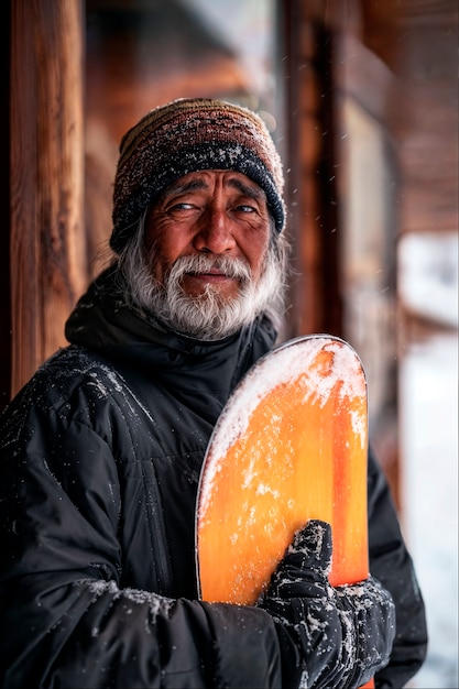 Foto gratuita ritratto di un adulto che fa snowboard