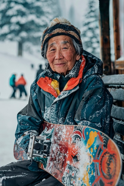 Free photo portrait of adult snowboarding