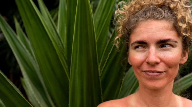 Portrait of adult woman with sunburn skin