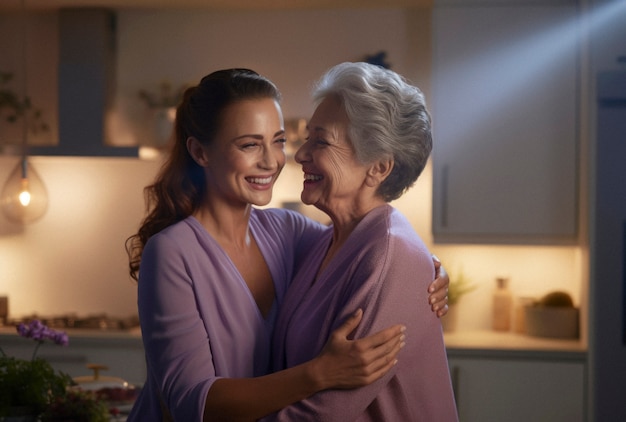 Portrait of affectionate adult mother and daughter