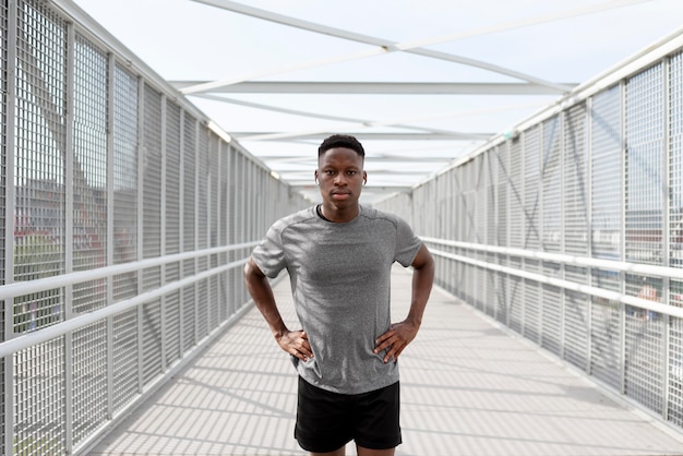 Portrait of african american athlete exercising