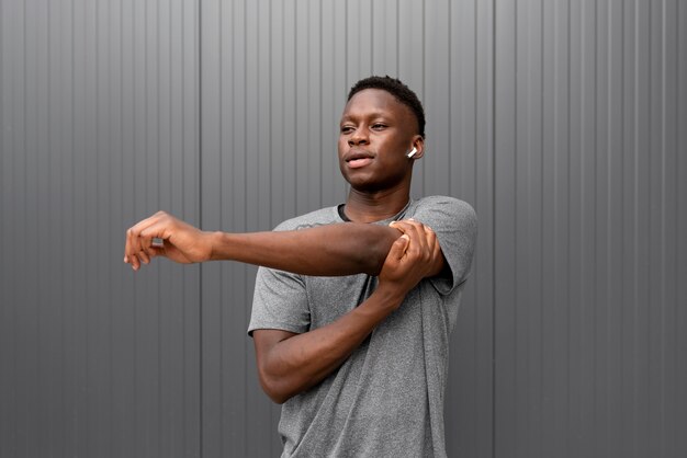 Portrait of african american athlete having a break