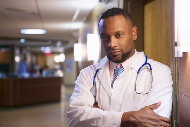 Portrait of an African-American doctor in a hospital
