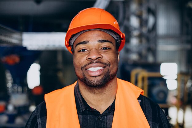 Portrait of african american man at a factory