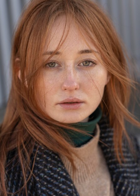 Portrait of alluring woman posing outdoors