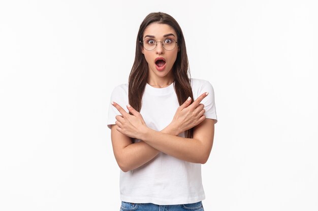 portrait of amazed and astounded brunette female