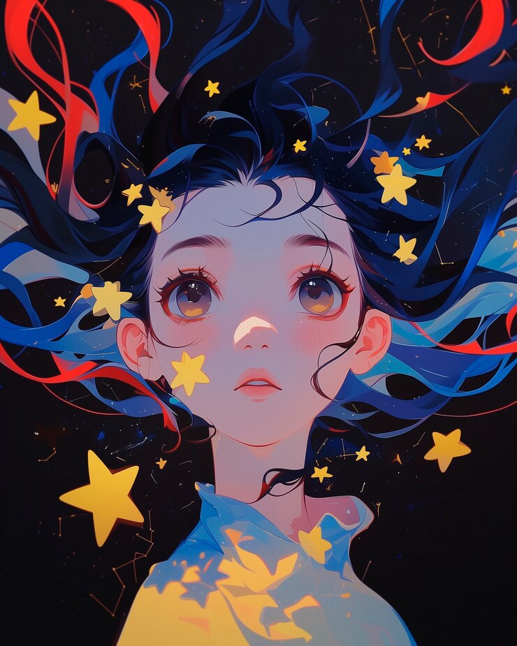 無料Photo アニメキャラクターの肖像画と星