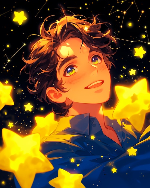 Free photo portrait of anime character with stars