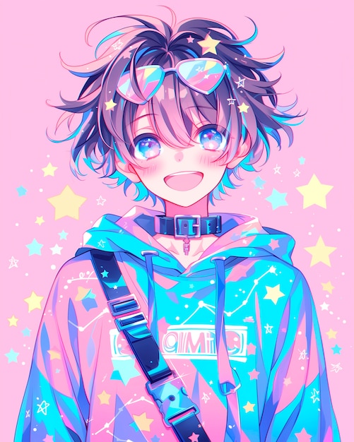 Free photo portrait of anime character with stars