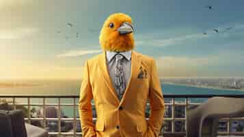 Free photo portrait of anthropomorphic bird dressed in human clothes