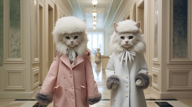 Free photo portrait of anthropomorphic cats dressed in human clothes