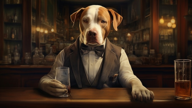 Portrait of anthropomorphic dog dressed in human clothes