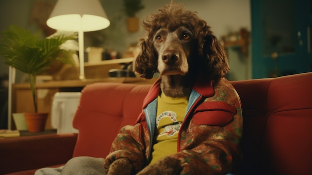 Portrait of anthropomorphic dog dressed in human clothes