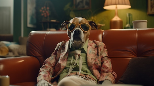 Portrait of anthropomorphic dog dressed in human clothes