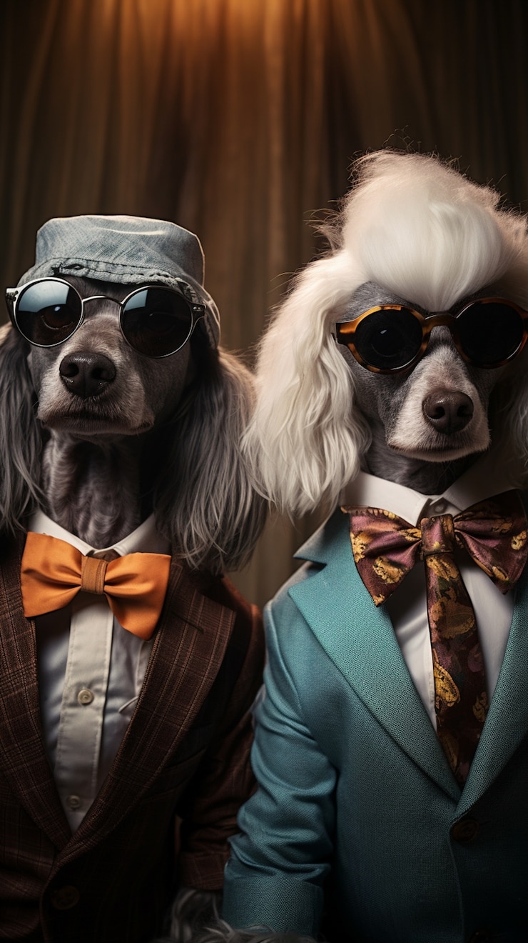 Free Photo portrait of anthropomorphic dogs dressed in human clothes