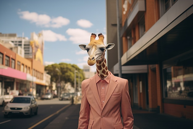 Foto gratuita ritratto di giraffa antropomorfa vestita di uomo