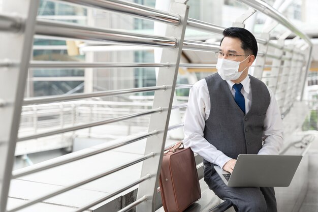 Portrait asian business man wearing protective face mask for protection during the quarantine