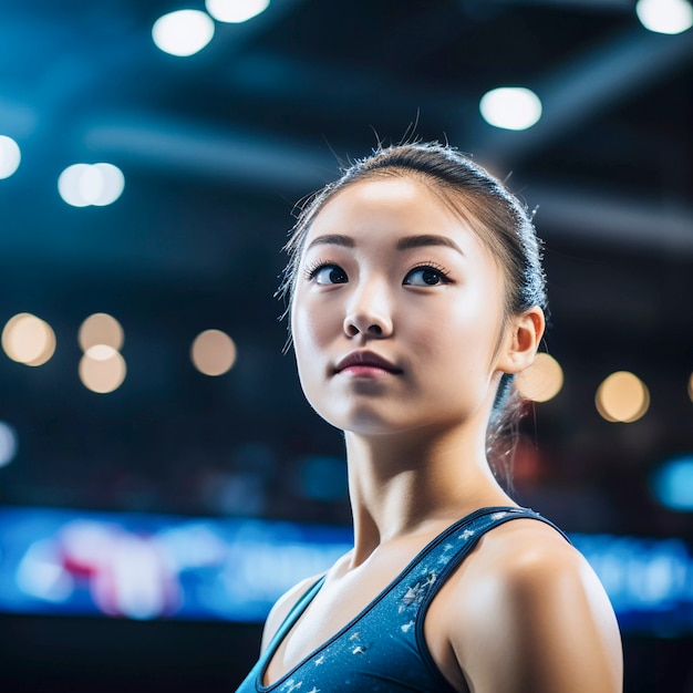 Free photo portrait of asian gymnast getting ready for competition