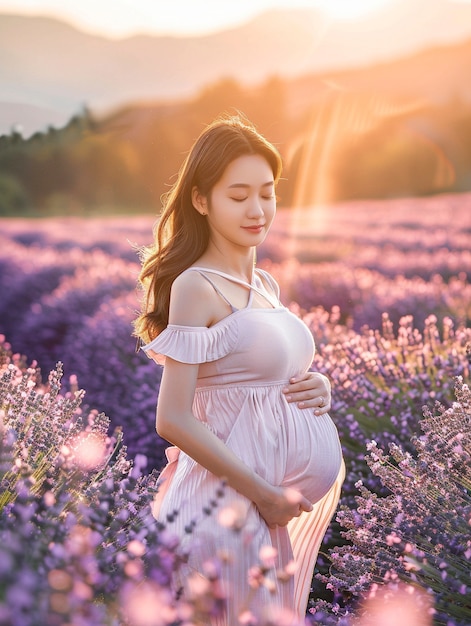 아시아의 임신한 여성의 초상화