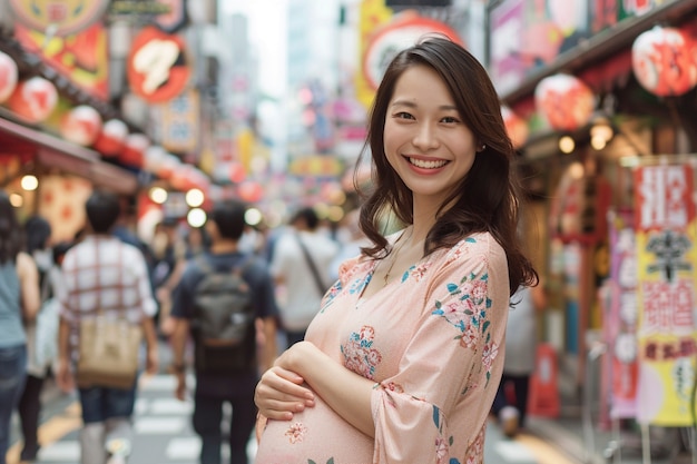 아시아의 임신한 여성의 초상화