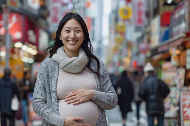 아시아의 임신한 여성의 초상화