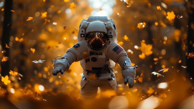 Foto gratuita ritratto di un astronauta in tuta spaziale che svolge un'attività umana regolare