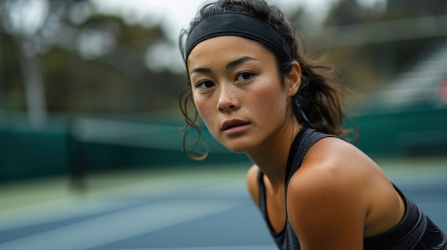 Free photo portrait of athletic female tennis player