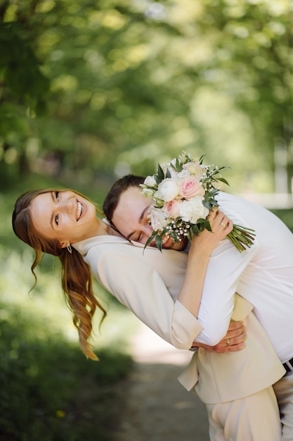 Portrait of an attractive young couple in love outdoors