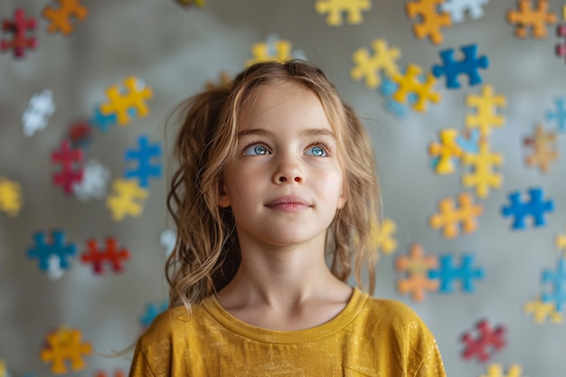 Foto gratuita ritratto di un bambino autistico in un mondo immaginario