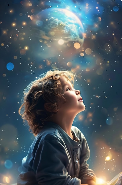 Free photo portrait of autistic kid in fantasy world