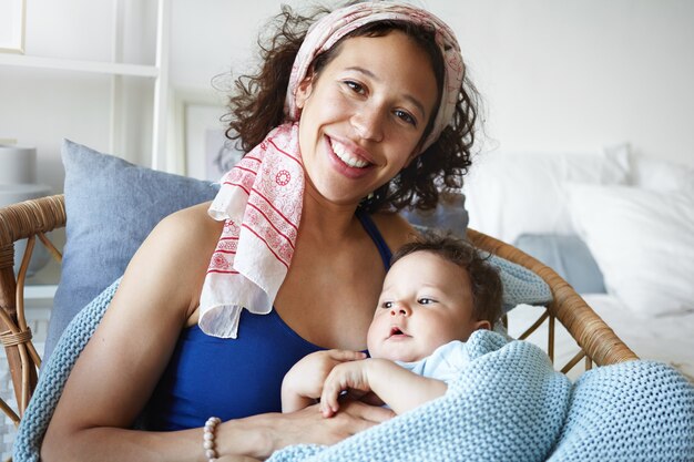 Free photo a portrait of a baby boy and mother