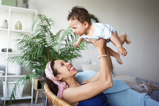 A portrait of a baby boy and mother