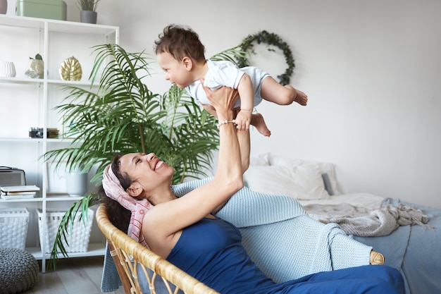 A portrait of a baby boy and mother