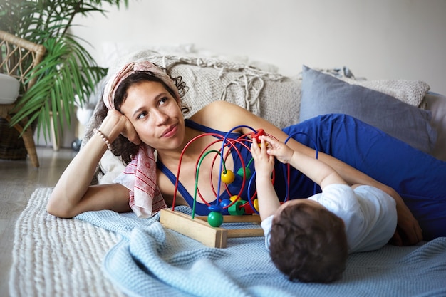 A portrait of a baby boy and mother